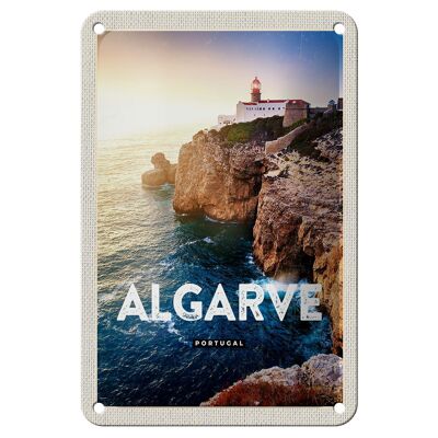 Cartel de chapa de viaje, 12x18cm, Algarve, Portugal, acantilados, señal de vacaciones en el mar