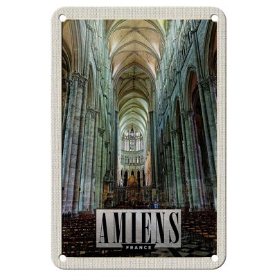 Cartel de chapa de viaje, 12x18cm, cartel de regalo de la catedral de Amiens, Francia