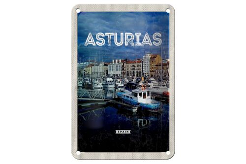 Blechschild Reise 12x18cm Asturias Spanien Yachthafen Dekoration