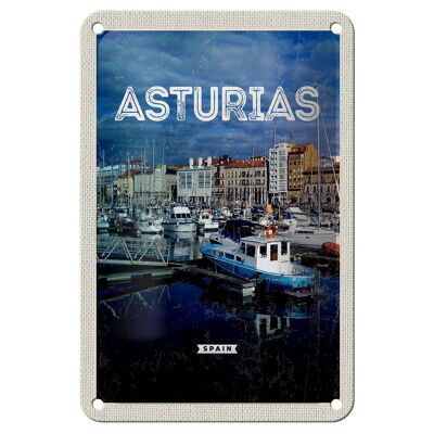 Tin sign travel 12x18cm Asturias Spain marina decoration