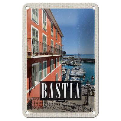 Cartel de chapa de viaje, 12x18cm, Bastia, Córcega, vista del puerto deportivo, cartel marino