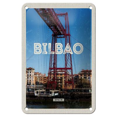 Blechschild Reise 12x18cm Retro Bilbao spain Hafenstadt Berge Schild