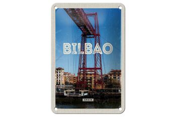 Panneau de voyage rétro en étain, 12x18cm, Bilbao, espagne, Port, ville, montagnes 1