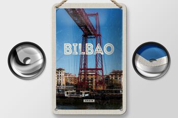Panneau de voyage rétro en étain, 12x18cm, Bilbao, espagne, Port, ville, montagnes 2
