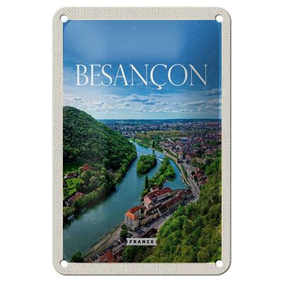 Targa in metallo da viaggio 12x18 cm Retro Besançon Francia Vista panoramica