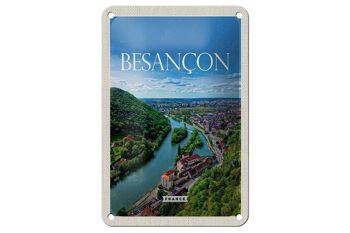 Panneau de voyage en étain, 12x18cm, rétro, Besançon, France, vue panoramique 1