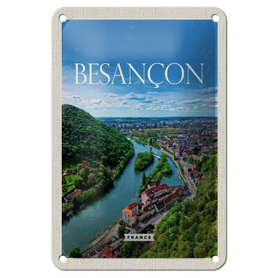 Blechschild Reise 12x18cm Retro Besançon France Panoramablick Schild