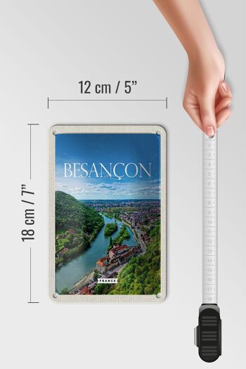 Panneau de voyage en étain, 12x18cm, rétro, Besançon, France, vue panoramique 5