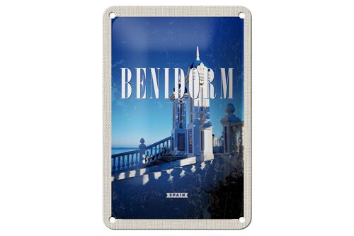 Blechschild Reise 12x18cm Retro Benidorm Spain Spanien Badeort Schild