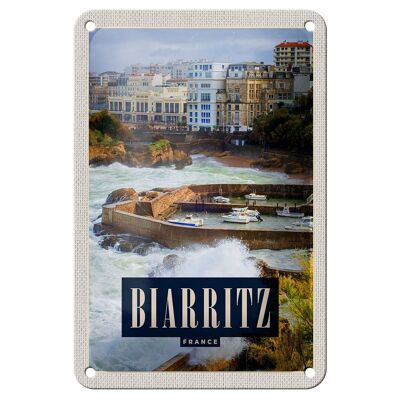 Blechschild Reise 12x18cm Biarritz France Seebad Urlaubsort Meer Schild