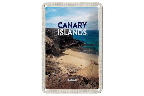 Blechschild Reise 12x18cm Canary Islands Bucht Klippen Meer Sand Schild