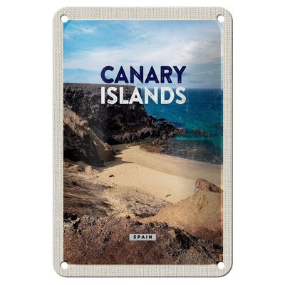 Targa in metallo da viaggio 12x18 cm. Isole Canarie, baia, scogliere, mare, sabbia