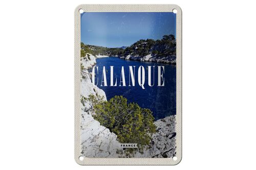 Blechschild Reise 12x18cm Retro Calanque France Meer Berge Natur Schild