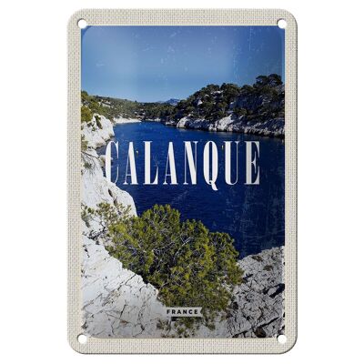 Blechschild Reise 12x18cm Retro Calanque France Meer Berge Natur Schild