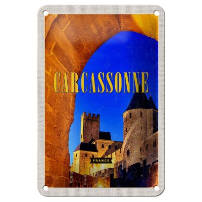 Blechschild Reise 12x18cm Retro Carcassonne France Mittelalter Schild