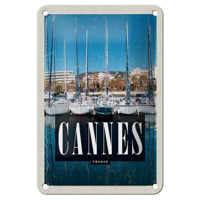 Cartel de chapa de viaje, 12x18cm, Retro, Cannes, Francia, vacaciones en el mar, yate