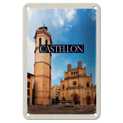 Cartel de chapa de viaje, decoración Retro de ciudad costera de Castellón, España, 12x18cm