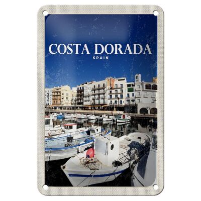 Cartel de chapa de viaje, 12x18cm, abrigos Retro, Dorada, España, señal de vacaciones en el mar
