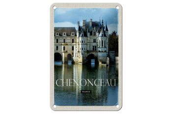 Signe en étain de voyage 12x18cm, décoration rétro de château de Chenonceau France 1