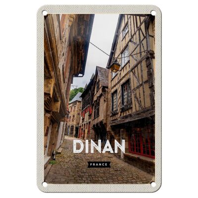 Cartel de chapa de viaje, decoración de ciudad medieval de Dinan, Francia, 12x18cm