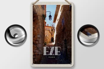 Panneau de voyage en étain, 12x18cm, rétro Eze France, panneau de ville médiévale 2