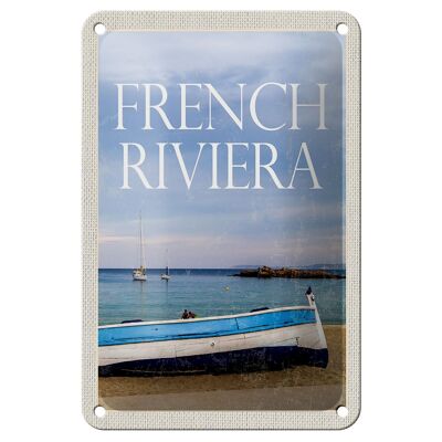 Blechschild Reise 12x18cm Retro french riviera Meer Boot Urlaub Schild