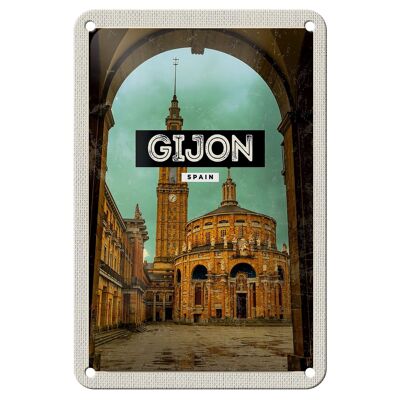 Blechschild Reise 12x18cm Retro Gijon Spain Universidad Laboral Schild