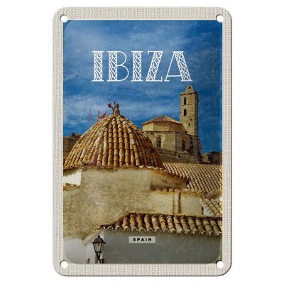 Cartel de chapa de viaje, decoración navideña Retro del casco antiguo de Ibiza, España, 12x18cm
