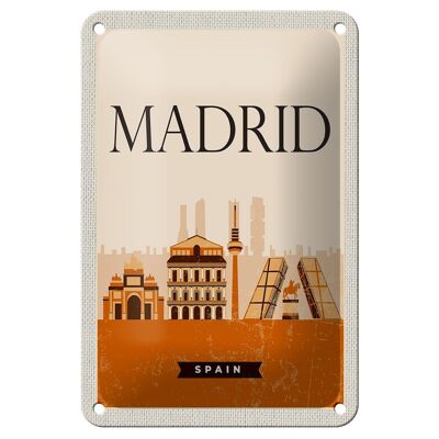 Targa in metallo da viaggio 12x18 cm Retro Madrid Spagna Pittoresca immagine