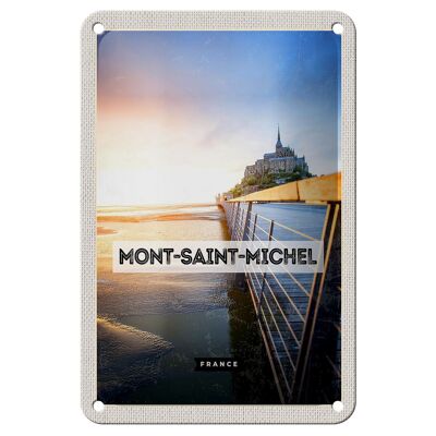 Cartel de chapa de viaje, 12x18cm, Mont-Saint-Michel, Francia, cartel de vacaciones en el mar