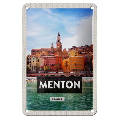 Cartel de chapa de viaje, 12x18cm, Menton, Francia, Provenza, ciudad, cartel de regalo