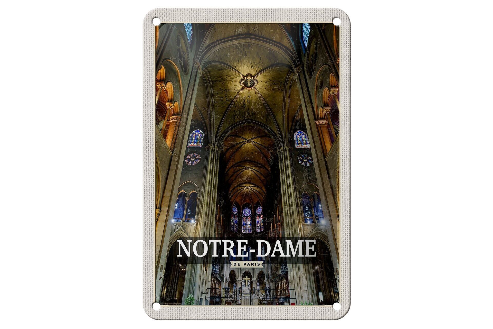 Tin sign travel 12x18cm Notre Dame Paris Cathedral gift sign