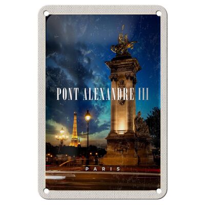 Cartel de chapa de viaje, 12x18cm, Pont Alexandre III, puente de París, señal nocturna