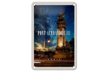 Panneau de voyage en étain, 12x18cm, Pont Alexandre III, Paris, panneau de nuit 1