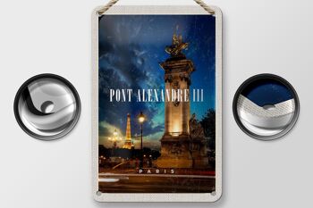 Panneau de voyage en étain, 12x18cm, Pont Alexandre III, Paris, panneau de nuit 2