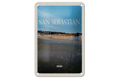 Blechschild Reise 12x18cm Retro San Sebastian Spain Strand Meer Schild