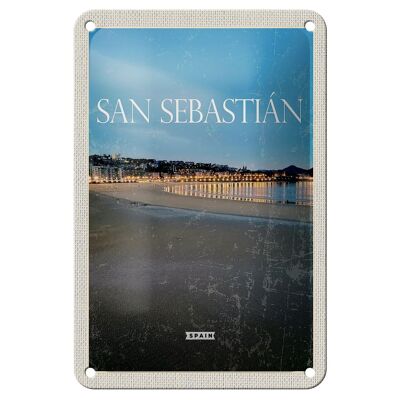 Blechschild Reise 12x18cm Retro San Sebastian Spain Strand Meer Schild
