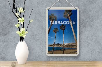 Panneau de voyage en étain, 12x18cm, Tarragone, espagne, palmiers avec vue sur la mer 4
