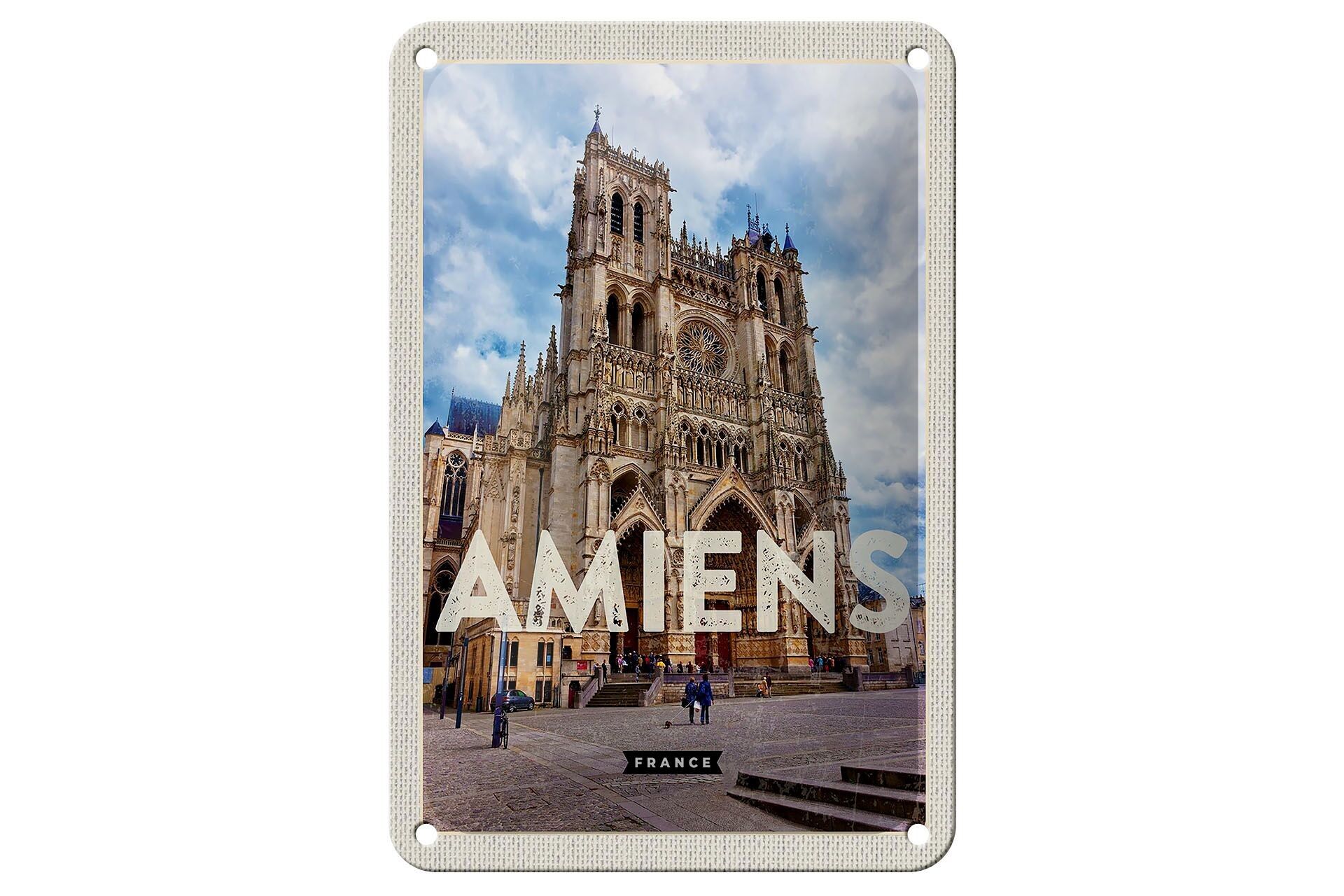 Blechschild Reise 12x18cm Amiens France Schloss Reiseziel Dekoration