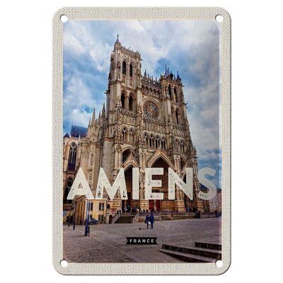 Cartel de chapa de viaje, decoración de destino de viaje, castillo de Amiens, Francia, 12x18cm