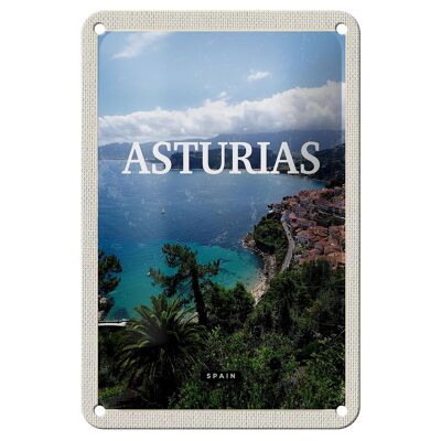 Tin sign travel 12x18cm Asturias Spain green diamond decoration