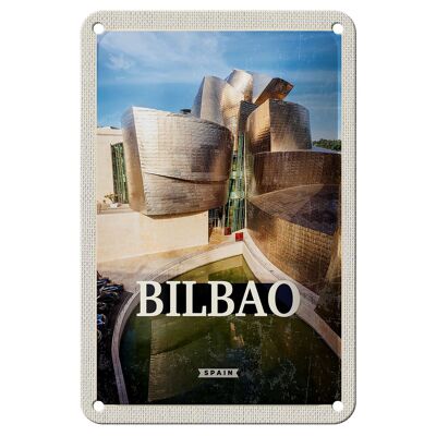 Cartel de chapa de viaje 12x18cm Bilbao, España, ciudad portuaria, cartel de destino de vacaciones
