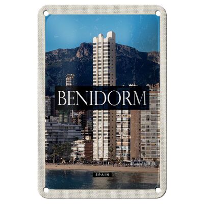 Targa in metallo da viaggio 12x18 cm Benidorm Spagna Panorama Poster Decorazione