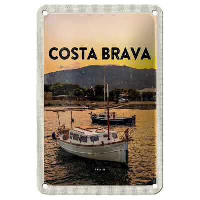 Panneau de voyage en étain, 12x18cm, Costa Brava, espagne, coucher de soleil, signe de mer