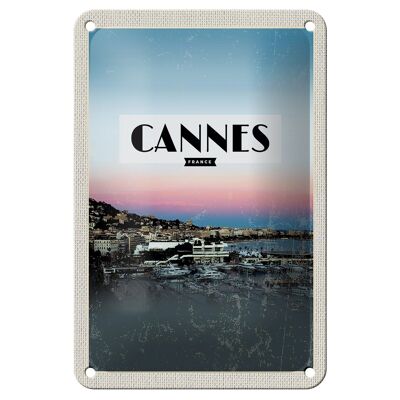 Cartel de chapa de viaje, 12x18cm, Cannes, Francia, imagen panorámica, cartel de vacaciones