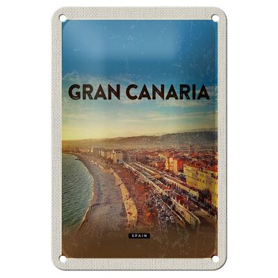Cartel de chapa de viaje, 12x18cm, Gran Canaria, España, vista panorámica del mar
