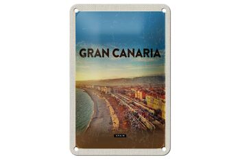 Panneau de voyage en étain, 12x18cm, Gran Canaria, espagne, vue panoramique, signe de mer 1