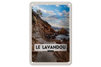 Panneau de voyage en étain, 12x18cm, Le Lavandou, France, montagnes, mer, vacances 1