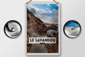 Panneau de voyage en étain, 12x18cm, Le Lavandou, France, montagnes, mer, vacances 2