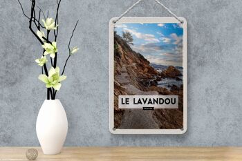 Panneau de voyage en étain, 12x18cm, Le Lavandou, France, montagnes, mer, vacances 4